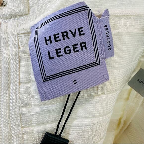 Herve Leger Fatima Gold Sequin Striped Bandage Dress White Alabaster Combo Small - Picture 12 of 16